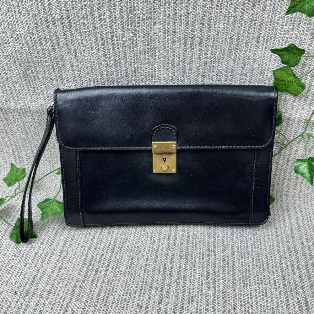 Bally Second Clutch Wristlet Bag Black Leather